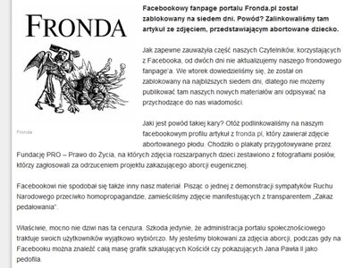 Miniatura: Facebook zablokował profil Frondy.pl....