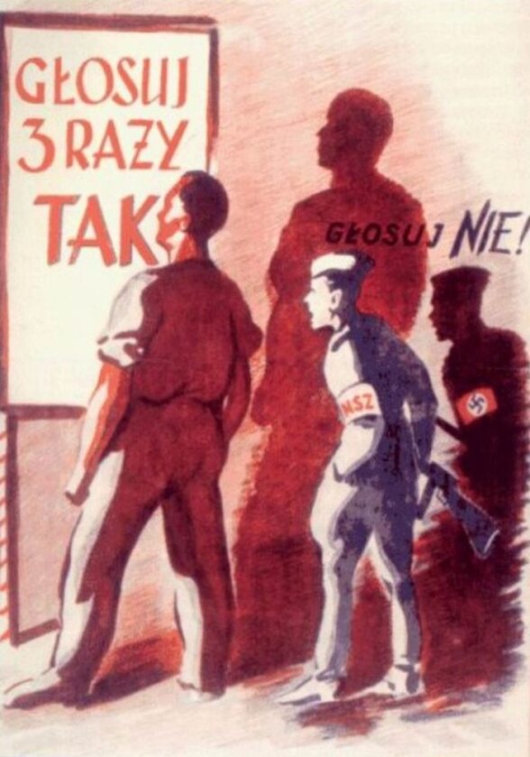 3 x TAK 30 czerwca 1946 r. w Polsce odbyło się referendum, w którym głosujący mieli odpowiedzieć na trzy pytania: czy znieść Senat, czy znacjonalizować podstawowe gałęzie gospodarki i czy utrwalić granice na Bałtyku, Odrze i Nysie Łużyckiej.