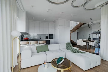 Białe wnętrza z drewnem, proj. Pracownia Architektury Wnętrz Deer Design 