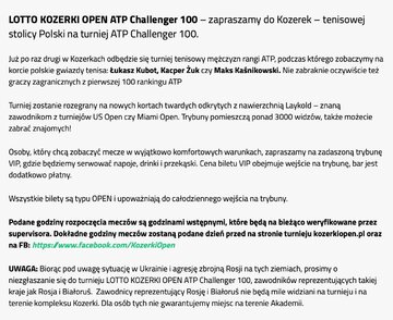 Wpis na&nbsp;stronie turnieju LOTTO Kozerki Open