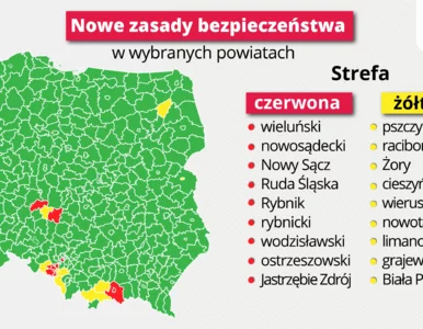 Miniatura: Lista „czerwonych” i „żółtych” powiatów....