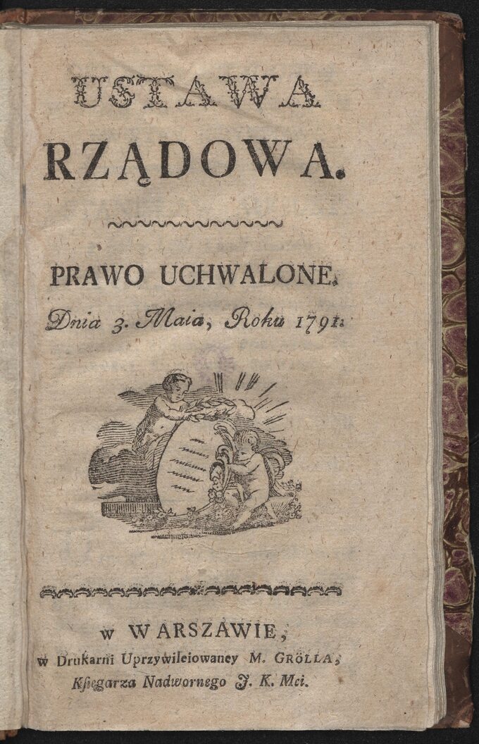 Pierwsza strona Konstytucji 3 Maja wydrukowana w drukarni Michała Grölla w 1791 roku w Warszawie