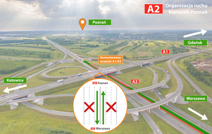 Utrudnienia na wiadukcie A1/A2