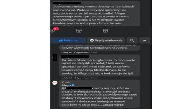 Fragment dyskusji na&nbsp;profilu Allegro