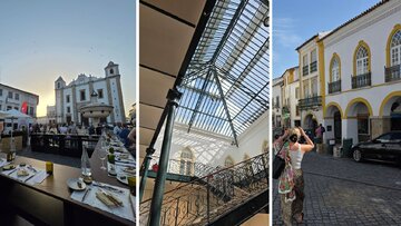 Architektura &Eacute;vory: Kości&oacute;ł św. Antoniego, wnętrze ratusza i&nbsp;tradycyjne biało-ż&oacute;łte budynki
