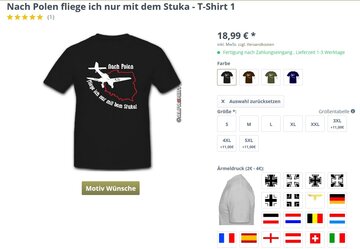 Koszulka z&nbsp;napisem "Nach Polen fliege ich nur mit dem Stuka"