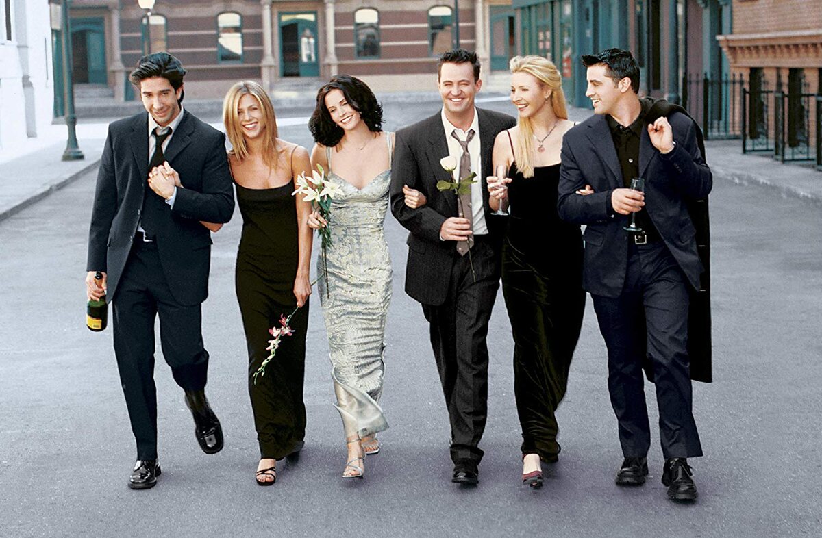 Obsada serialu "Przyjaciele" Jennifer Aniston, Courteney Cox, Lisa Kudrow, Matt LeBlanc, Matthew Perry i  David Schwimmer.