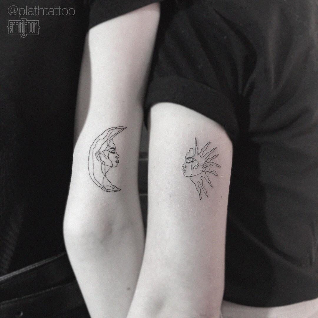 Pasujące tatuaże z motywem słońca i księżyca 