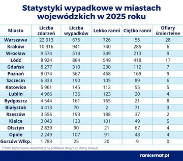 Statystyki wypadk&oacute;w w Polsce w 2025 roku
