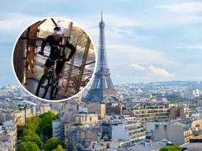 Miniatura: Rowerzysta na szczycie wieży Eiffla. Pobił...