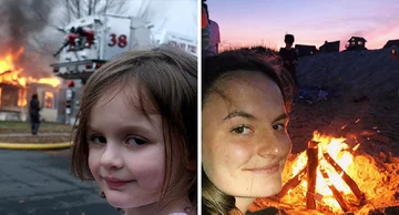 Dziewczynka pierwotnego zła (Disaster Girl) Dla większości osób pożar jest prawdziwym nieszczęściem. Ta dziewczynka ma jednak w tej sprawie zupełnie inne zdanie. W 2004 roku Dave Roth zrobił zdjęcie swojej córki Zoe, z którą wybrał się na spacer, aby zobaczyć płonący dom sąsiadów. Mężczyźnie udało się uchwycić niezwykłą minę dziewczynki. Kiedy w 2008 roku wysłał fotografię na konkurs do jednego z magazynów, zdjęcie stało się populane. Obecnie Zoe jest studentką i przyznaje, że popularność zdobyta dzięki memom jest dla niej całkiem przyjemna.