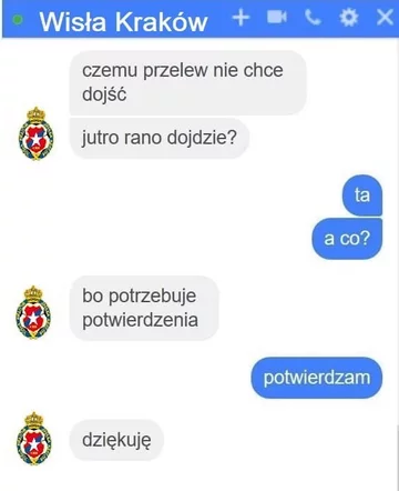 Wisła Kraków czeka na przelew - mem 