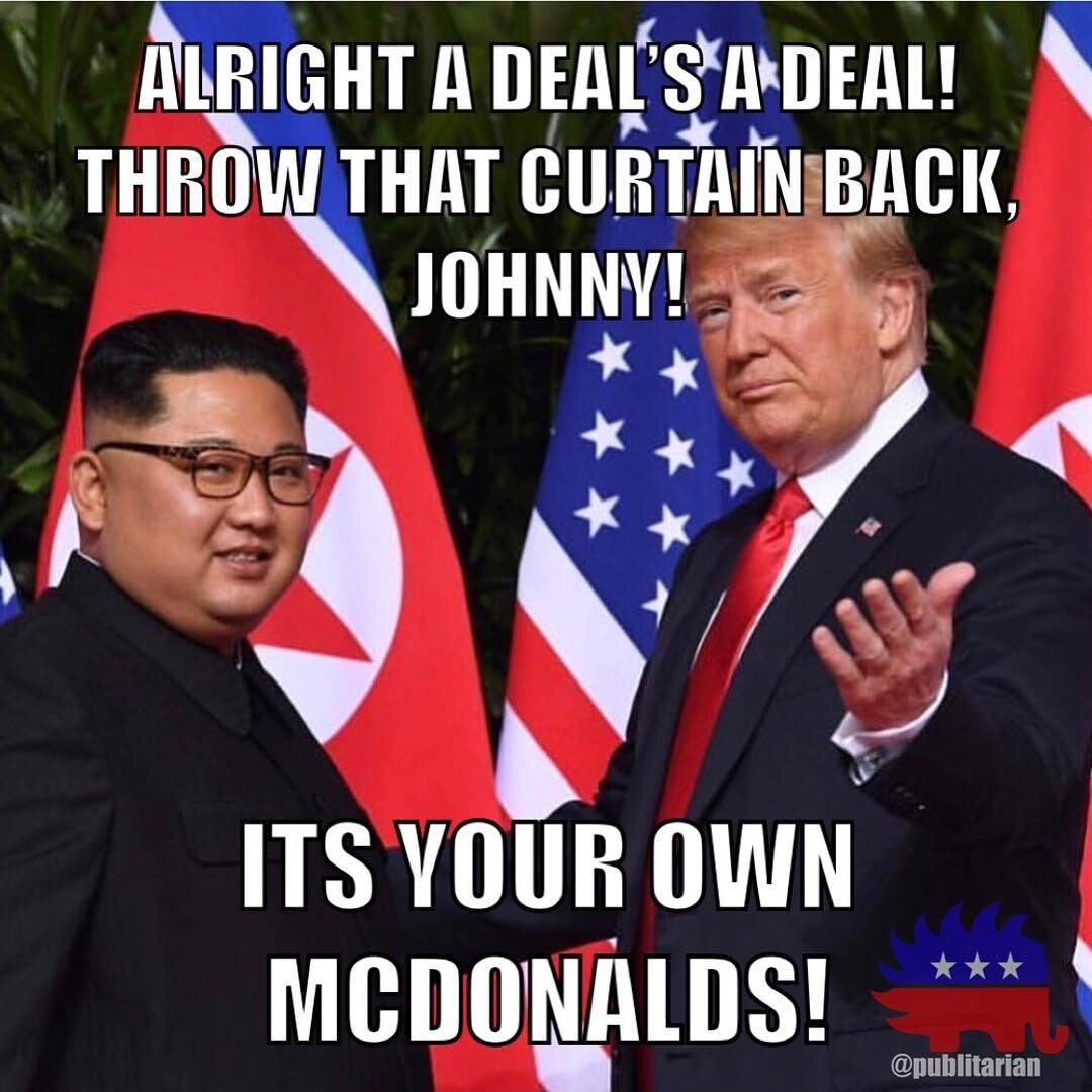 "OK. Umowa to umowa. Zdejmij zasłonę Johnny! Oto Twój McDonalds!" 