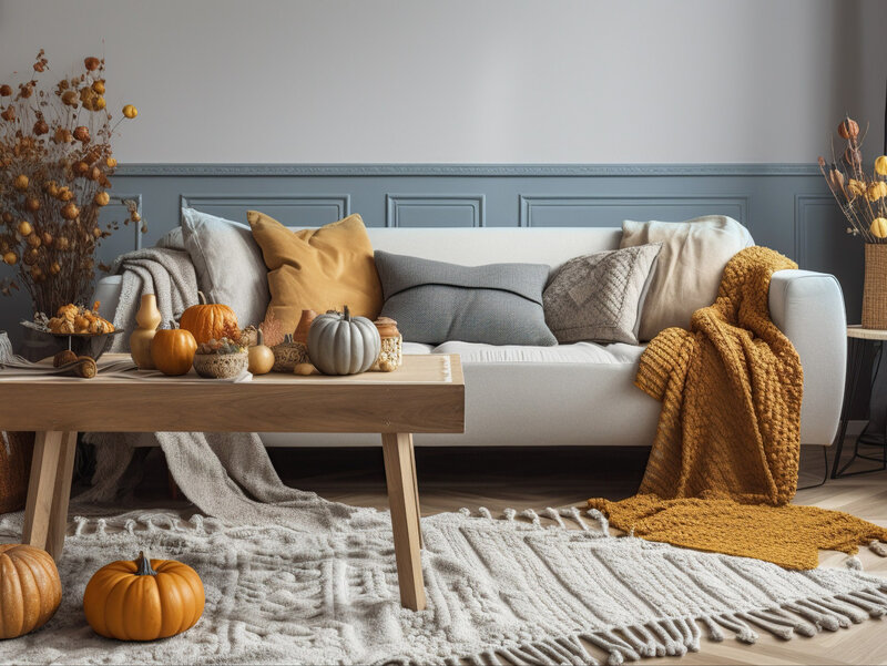 Efektowne jesienne dekoracje nie&nbsp;muszą być powiązane ze&nbsp;strasznymi akcentami wprost nawiązującymi do&nbsp;Halloween. Przemalowanie dolnej części ściany na&nbsp;odcień Srebrzysta szarość z&nbsp;palety Dekoral Moc Koloru pozwoli pięknie wyeksponować sztukaterię