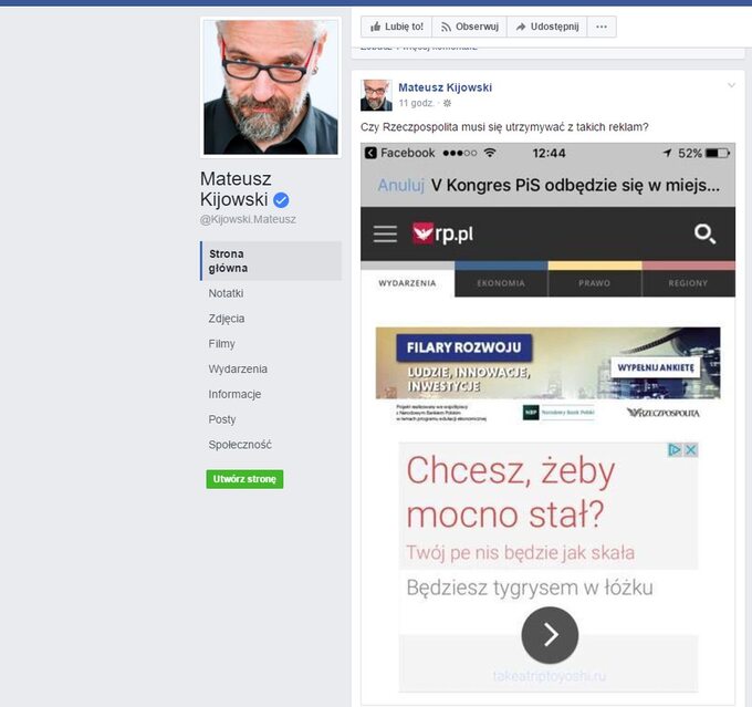 Zrzut ekranu z Facebooka Mateusza Kijowskiego