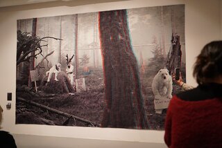 Make Tofu Not War, Goshka Macuga, 2018, tapestry, Courtesy of the artist and Kate MacGarry, London