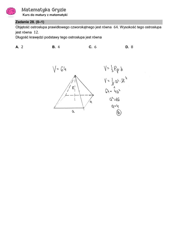 Zadanie 28 – Matura 2024. Matematyka — poziom podstawowy, Formuła 2015 — arkusze z odpowiedziami