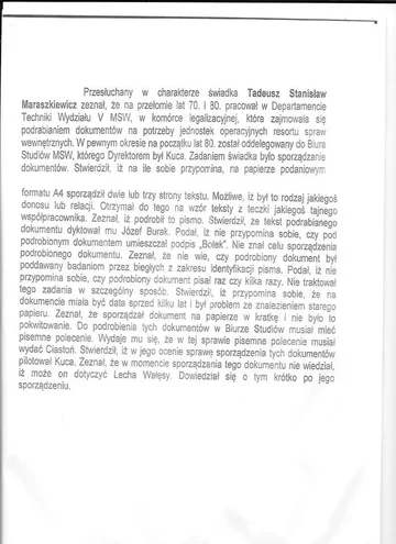 Dokument opublikowany przez Lecha Wałęsę 9 stycznia 2018 roku 