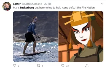 Mark Zuckerberg jako surfer i mem 