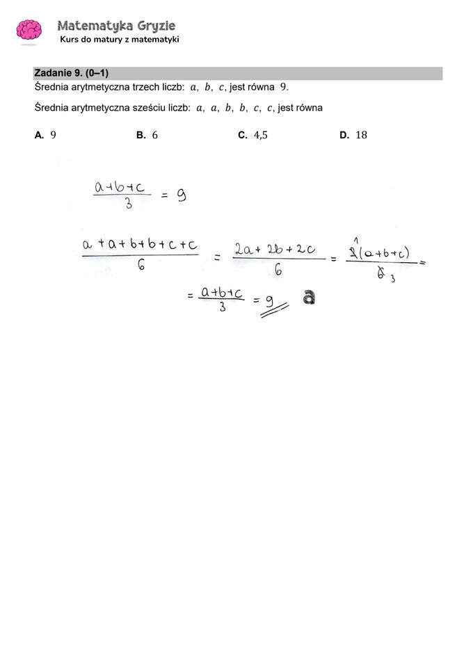 Zadanie 9 – Matura 2024. Matematyka — poziom podstawowy, Formuła 2015 — arkusze z odpowiedziami