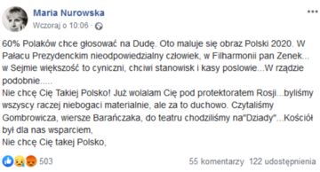 Wpis Marii Nurowskiej na&nbsp;Facebooku