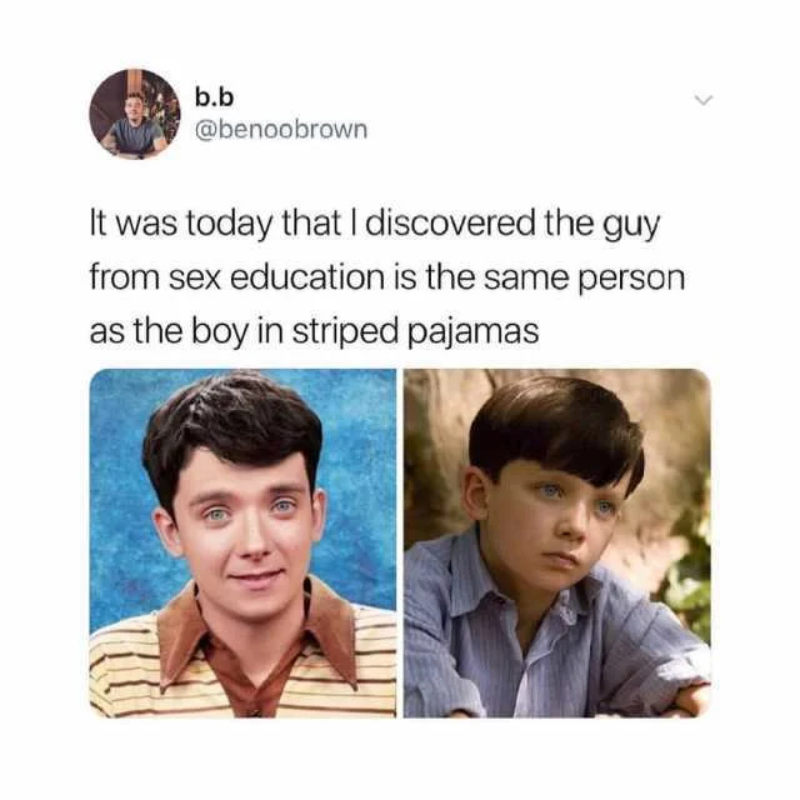 Dziś odkryłam, że koleś z „Sex Education” to ta sama osoba, co chłopiec z filmu „Chłopiec w pasiastej piżamie” 