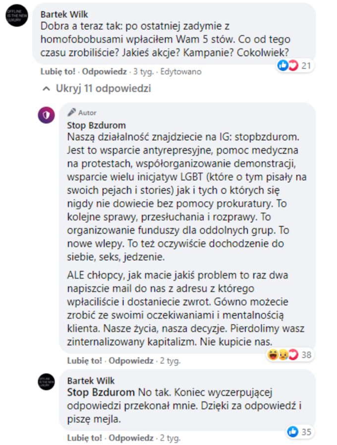 Dyskusja dot. rozliczenia zbiórki Stop Bzdurom