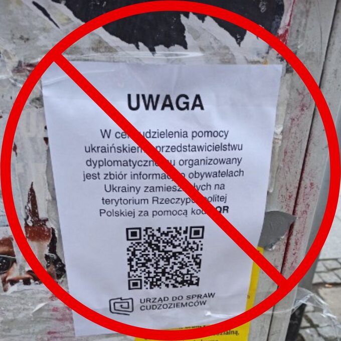 Dezinformacyjny ogłoszenie sugerujące rejestrację obywateli Ukrainy