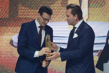 Premier Mateusz Morawiecki i prezes PMPG Polskie Media Michał M. Lisiecki 