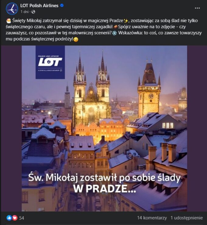 Reklama lotów do Pragi