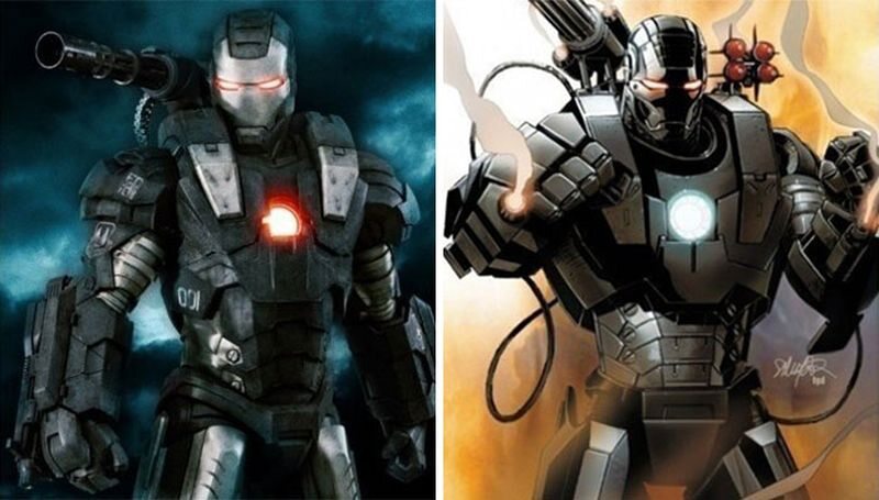 War Machine (po lewej w filmie, po prawej zgodnie z komiksem) 