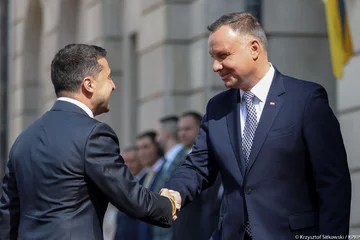 Powitanie Wołodymyra Zełenskiego przez prezydenta Andrzeja Dudę 