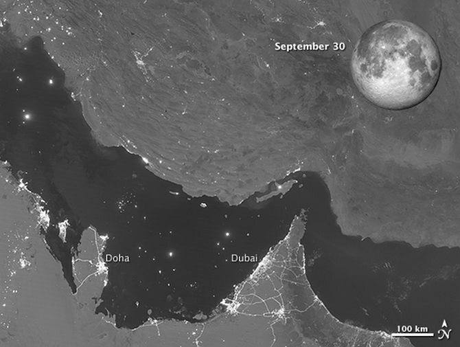 Zatoka Perska w świetle księżyca w pełni 30 września(fot.NASA)