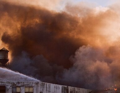 Miniatura: Olbrzymi pożar hal fabrycznych w Słupsku