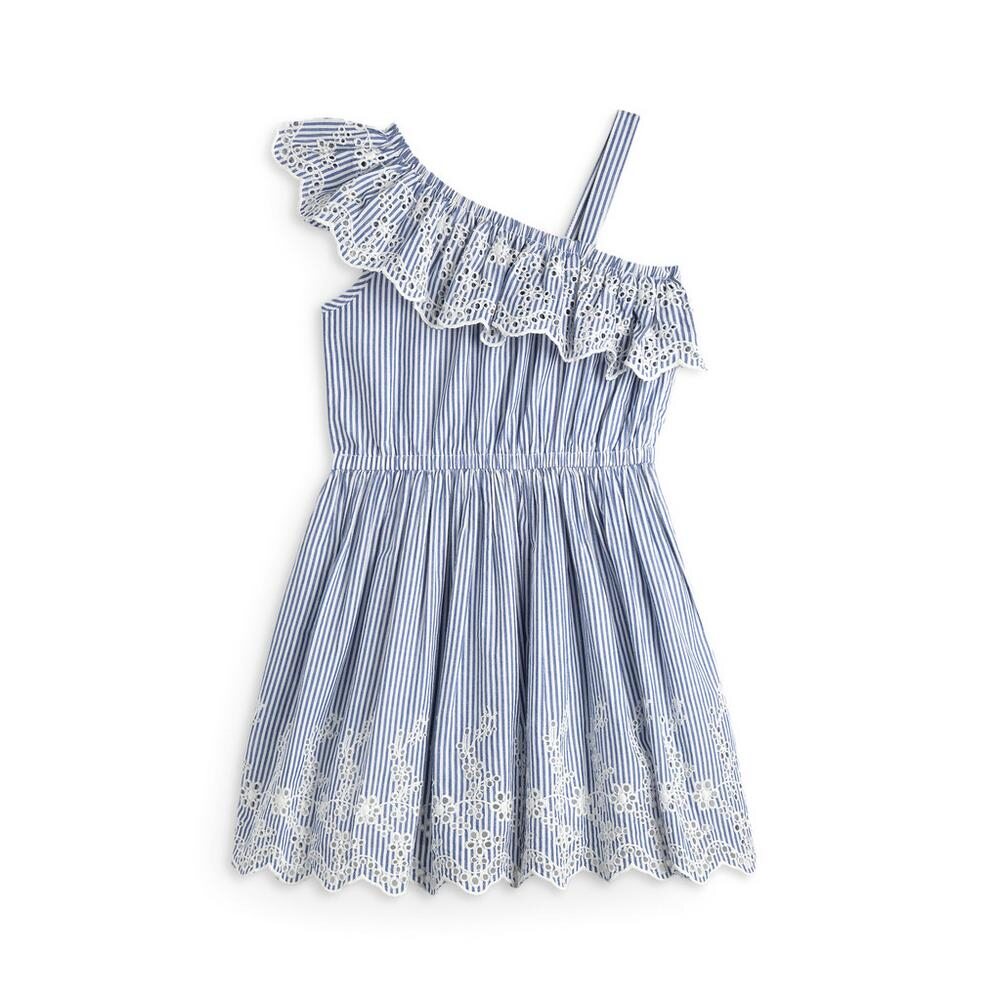 Niebieska haftowana sukienka na jedno ramię dla dziewczynki - 55 zł 