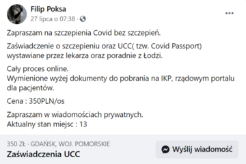 Nielegalne zaświadczenie o&nbsp;szczepieniu przeciwko COVID-19, zdjęcie ilustracyjne