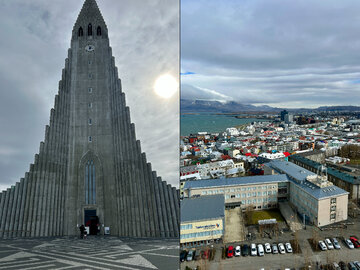 Kości&oacute;ł Hallgr&iacute;mskirkja oraz&nbsp;widok na&nbsp;stolicę Islandii z&nbsp;g&oacute;ry