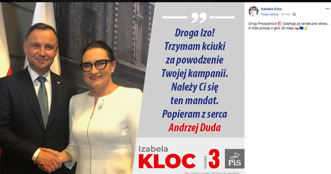 Andrzej Duda i Izabela Kloc na materiale wyborczym