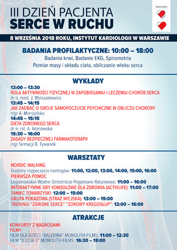 II Dniu Pacjenta Instytutu Kardiologii &bdquo;Serce w&nbsp;ruchu&rdquo; -&nbsp;Program