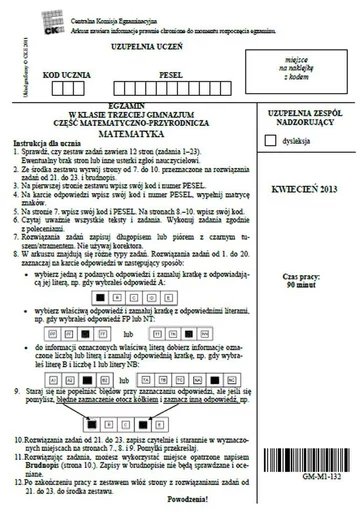 Egzamin gimnazjalny 2013. Część przyrodniczo-matematyczna. Arkusz matematyczny (fot.CKE)