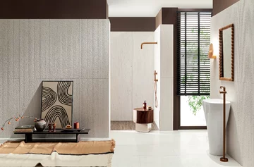 Kolekcja Echo od Tubądzin to nowoczesna interpretacja trawertynu – wyczuwalna struktura, subtelne przejścia matu i połysku oraz format 120 × 60 cm budują harmonijną, ponadczasową przestrzeń 