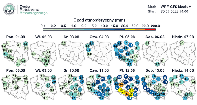 Prognoza opadów 1-14 sierpnia