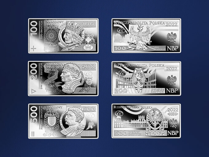 Polskie banknoty obiegowe – zestaw srebrnych monet kolekcjonerskich NBP