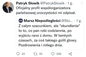 Tweet, kt&oacute;ry usunięto z&nbsp;konta Marszu Niepodległości
