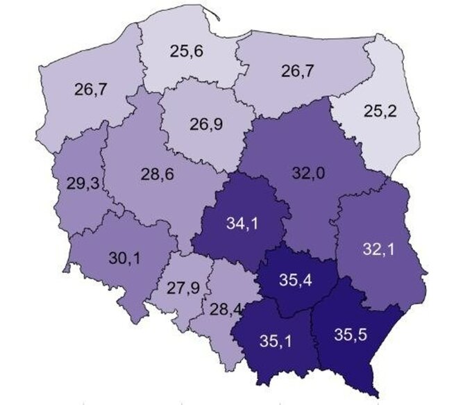 Współczynnik chorobowości choroby Alzheimera oraz chorób pokrewnych w województwach