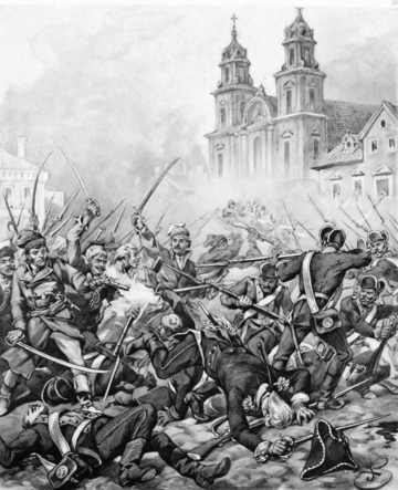 Walki na&nbsp;Krakowskim Przedmieściu w&nbsp;trakcie insurekcji warszawskiej, szkic Juliusza Kossaka