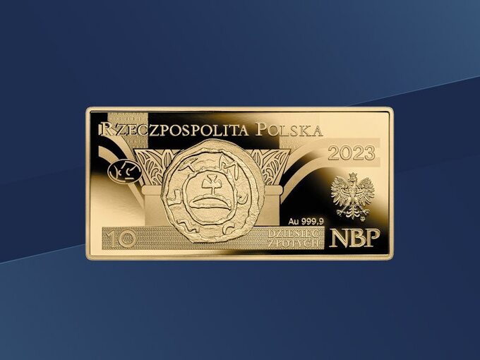 Awers złotej monety kolekcjonerskiej „Polskie banknoty obiegowe”