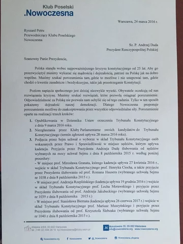 List Ryszarda Petru do prezydenta (fot. Twitter/@RyszardPetru)