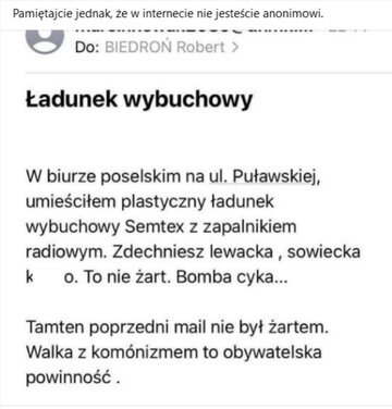 Wiadomość, kt&oacute;ra trafiła do&nbsp;Roberta Biedronia