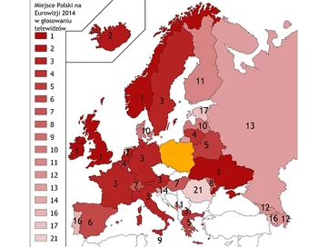 Miejsce Polski w głosowaniu telewidzów podczas ostatniej Eurowizji. Gdyby tylko te głosy brać pod uwagę, Polska byłaby na 5 miejscu, zaś zwyciężczyni - Conchita Wurst - jeszcze pogłębiłaby swoją przewagę.